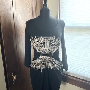 BCBG Max Azria Black & White Jersey Dress with 3/4 Sleeves
